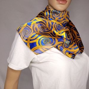 Retro Vintage 1990s Polyester Luxury Spiral Pattern Scarf, Rich Navy Blue & Gold